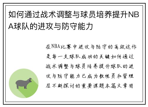 如何通过战术调整与球员培养提升NBA球队的进攻与防守能力